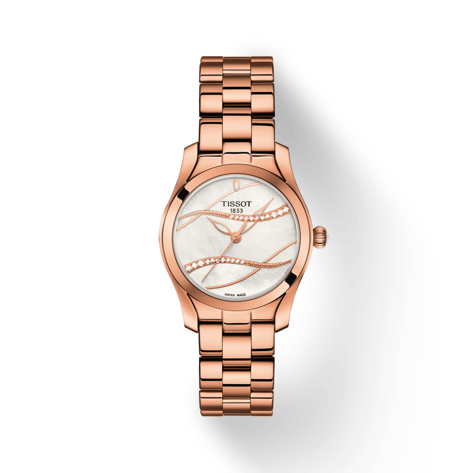 Tissot T Wave T Lady Mother of Pearl Dial Rose Gold Steel Strap Watch For Women - T112.210.33.111.00