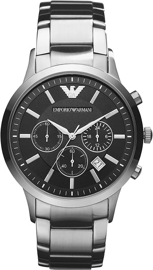 Emporio Armani Classic Chronograph Black Dial Silver Steel Strap Watch For Men - AR2434