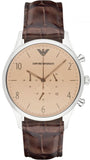 Emporio Armani Classic Chronograph Cream Dial Brown Leather Strap Watch For Men - AR1878