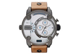 Diesel SBA Dual Time Chronograph White Dial Brown Leather Strap Watch For Men - DZ7269