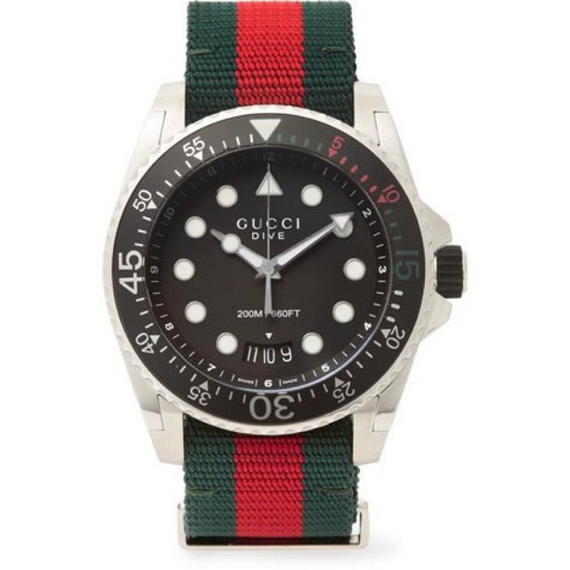 Gucci Dive Black Dial Red & Green Nylon Strap Watch For Men - YA136209