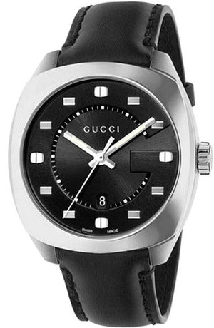 Gucci GG2570 Quartz Black Dial Black Leather Strap Watch For Men - YA142307