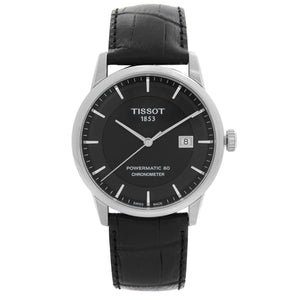 Tissot T Classic Luxury Powermatic 80 Black Dial Black Leather Strap Watch For Men - T086.408.16.051.00
