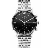 Emporio Armani Gianni Chronograph Black Dial Silver Steel Strap Watch For Men - AR80009