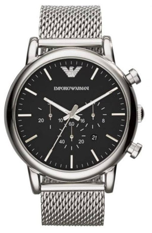 Emporio Armani Classic Chronograph Black Dial Silver Mesh Bracelet Watch For Men - AR1808