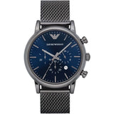 Emporio Armani Chronograph Blue Dial Gun Metallic Mesh Bracelet Watch For Men - AR1979