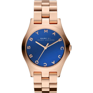 Marc Jacobs Henry Blue Dial Rose Gold Stainless Steel Strap Watch for Women - MBM3213