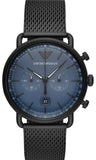 Emporio Armani Aviator Chronograph Blue Dial Black Mesh Bracelet Watch For Men - AR11201