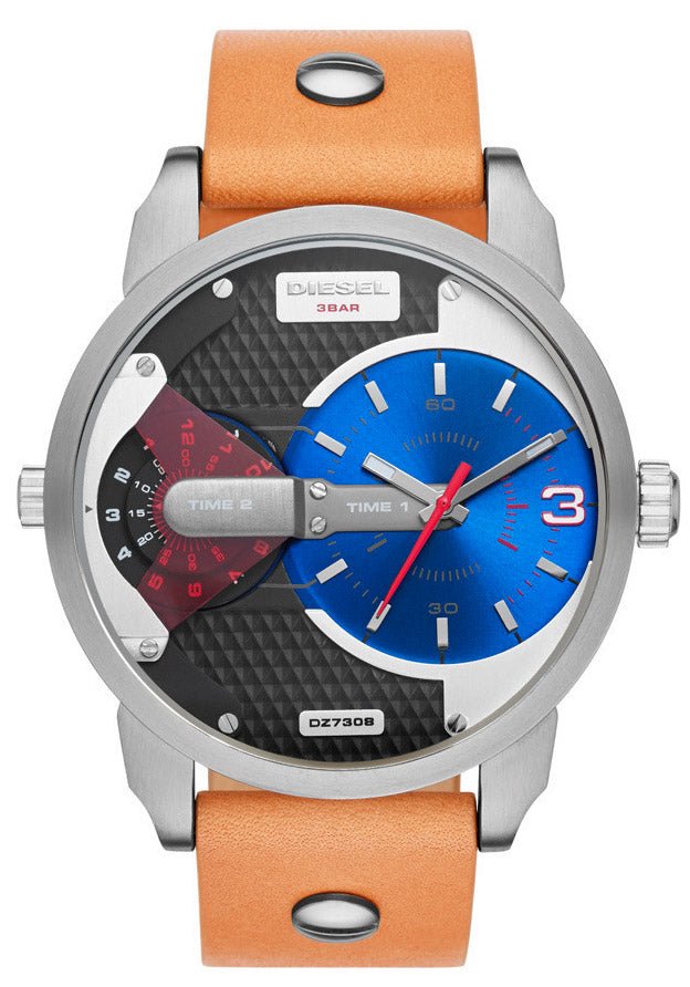 Diesel Mini Daddy Blue & Black Dial Brown Leather Strap