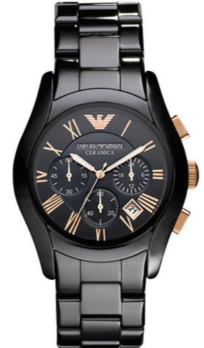 Emporio Armani Valente Ceramica Chronograph Black Dial Black Steel