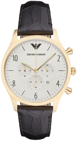 Emporio Armani Classic Chronograph White Dial Black Leather Strap Watch For Men - AR1892