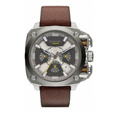 Diesel BAMF Chronograph Beige Dial Brown Leather Strap Watch For Men - DZ7343
