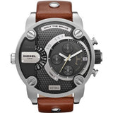 Diesel SBA Dual Time Black Dial Brown Leather Strap Watch For Men - DZ7264