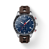 Tissot PRS 516 Chronograph Blue Dial Brown Leather Strap Watch For Men - T100.417.16.041.00