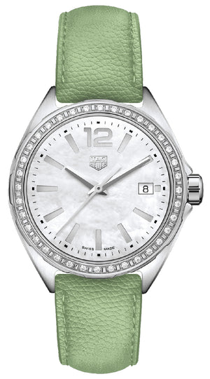 Tag Heuer Formula 1 Quartz 35mm Mother of Pearl Dial Green Leather Strap Watch for Women - WBJ131A.FC8249