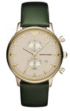 Emporio Armani Chronograph Champagne Dial Green Leather Strap Watch For Men - AR1722