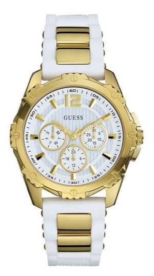Guess Intrepid White Dial Two Tone Silicone Strap Watch For Women - W0325L2
