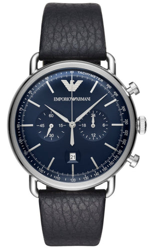 Emporio Armani Aviator Blue Dial Blue Leather Strap Watch For Men - AR11105