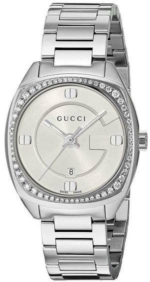 Gucci GG2570 Diamonds White Dial Silver Steel Strap Watch For Women - YA142506