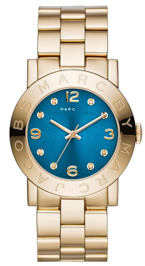 Marc Jacobs Amy Blue Dial Gold Stainless Steel Strap Watch for Women - MBM3303