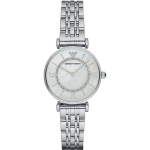 Emporio Armani Gianni T-Bar Mother of Pearl Dial Silver Stainless Steel Watch For Women - AR1908