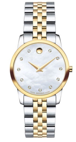 Movado Museum Classic Diamonds Mother of Pearl Dial Two Tone Steel