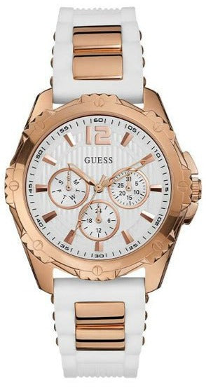 Guess Intrepid White Dial Two Tone Silicone Strap Watch For Women - W0325L6