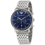 Emporio Armani Aviator Chronograph Blue Dial Silver Steel Strap Watch For Men - AR11238