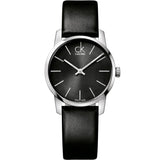 Calvin Klein City Black Dial Black Leather Strap Watch For Women - K2G23107