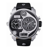 Diesel Mr Daddy Chronograph White Dial Black Leather Strap Watch For Men - DZ7125