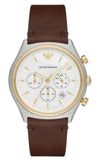 Emporio Armani Chronograph White Dial Brown Leather Strap Watch For Men - AR11033