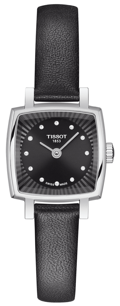 Tissot Lovely Square Quartz Diamonds Black Dial Black Leather