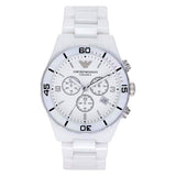 Emporio Armani Ceramic Chronograph White Dial White Ceramic Strap Watch For Men - AR1424