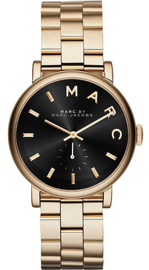 Marc Jacobs Baker Black Dial Gold Stainless Steel Strap Watch for Women - MBM3355