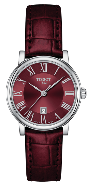 Tissot Carson Premium Lady Maroon Dial Maroon Leather Strap Watch For Women - T122.210.16.373.00