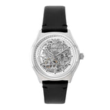 Emporio Armani Meccanico White Skeleton Dial Black Leather Strap Watch For Men - AR60003