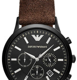 Emporio Armani Chronograph Black Dial Brown Leather Strap Watch For Men - AR11078