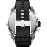 Diesel Mr Daddy Chronograph White Dial Black Leather Strap Watch For Men - DZ7125