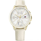 Tommy Hilfiger Carly Silver Dial Cream Leather Strap Watch for Women - 1781790