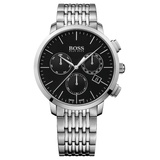 Hugo Boss Associate Black Dial Silver Steel Strap Watch for Men - 1513267