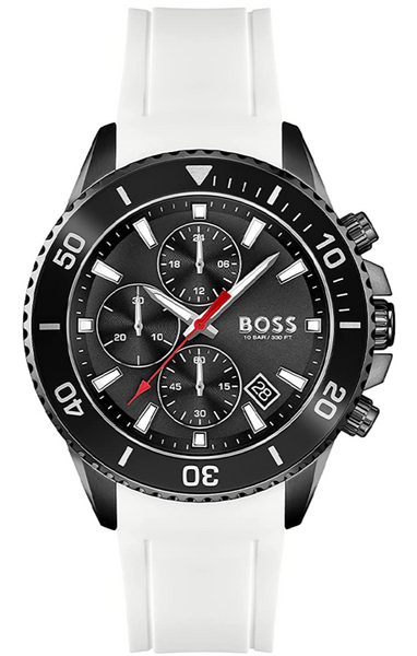 Hugo Boss Admiral Black Dial White Rubber Strap Watch for Men - 1513966