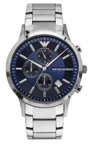 Emporio Armani Renato Chronograph Blue Dial Silver Steel Strap Watch For Men - AR11164