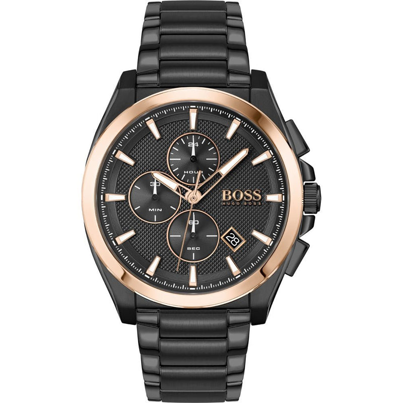 Hugo Boss Grandmaster Black Dial Black Steel Strap Watch for Men - 1513885