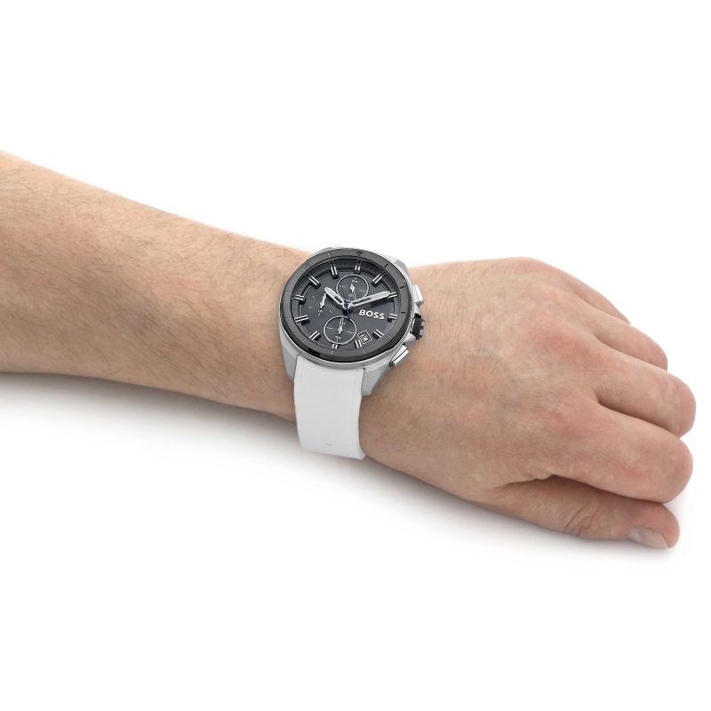 Hugo Boss Volane Grey Dial White SIlicone Strap Watch for Men - 1513948
