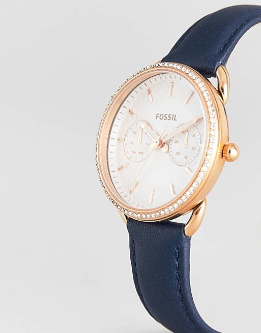 Fossil Tailor White Dial Blue Leather Strap Watch for Women - ES4394