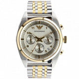 Emporio Armani Classic Chronograph White Dial Two Tone Steel Strap Watch For Men - AR0396