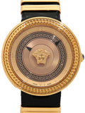 Versace V Metal Icon Gold Dial Black & Gold Strap Watch for Women - VLC030014