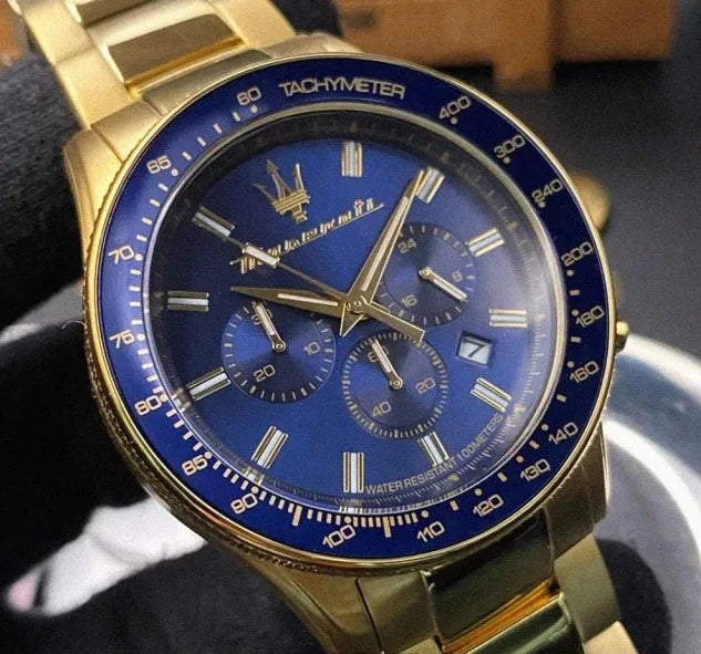 Maserati SFIDA Analog Blue Dial Gold Stainless Steel Watch For Men