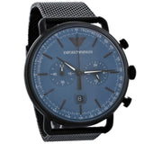 Emporio Armani Aviator Chronograph Blue Dial Black Mesh Bracelet Watch For Men - AR11201