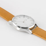 Calvin Klein City Silver Dial Light Brown Leather Strap Watch For Women- K2G23120